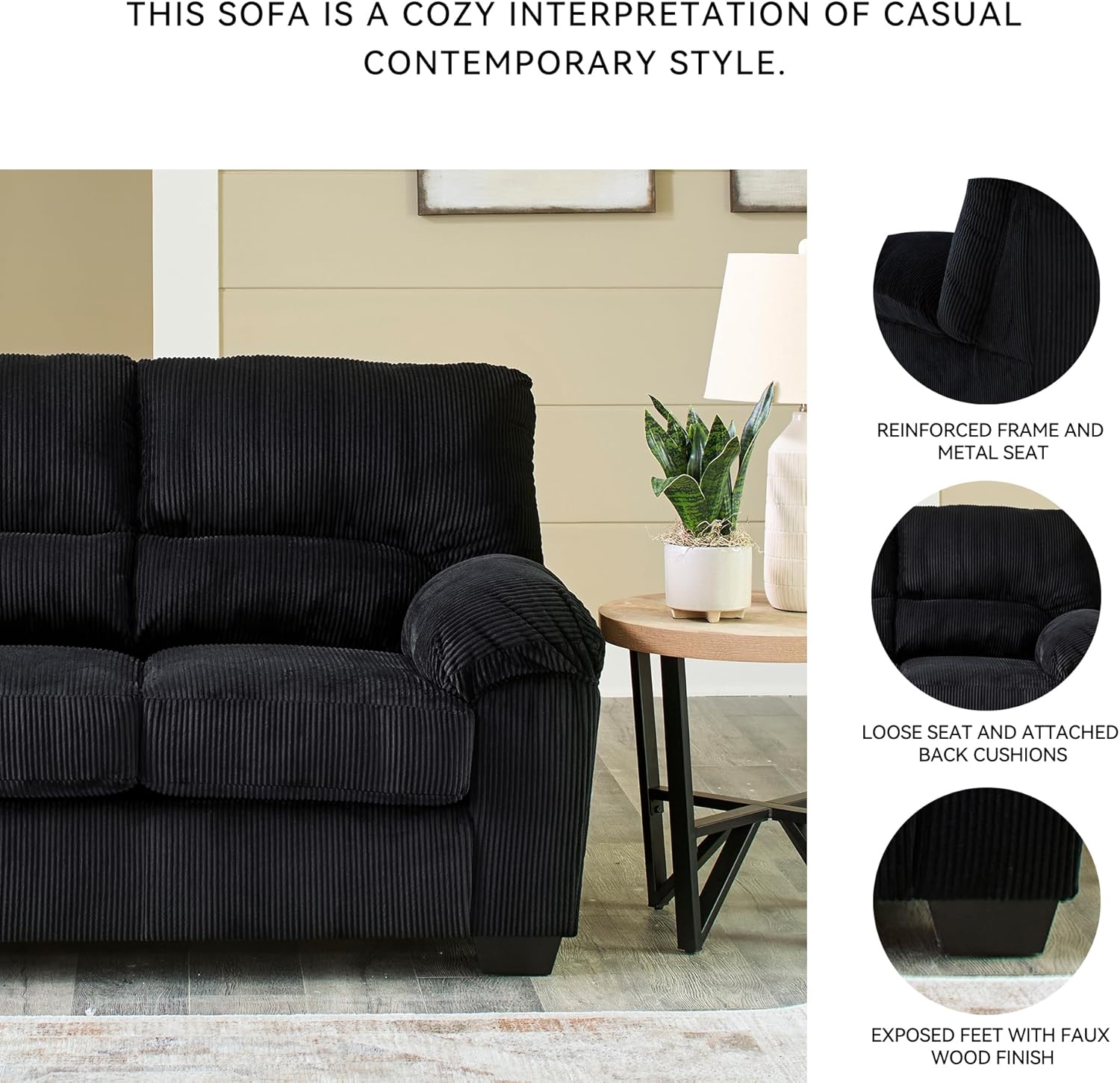 Signature Design by Ashley SimpleJoy Modern Sofa for Living Room, Black
