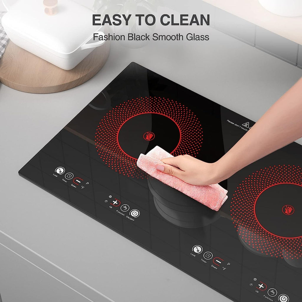 Electric Cooktop, 24 Inch 2 Burner Cooktop 110V, Built-in and Countertop Stove Top Plug in, 2400W Electric Stove, Compatible for All Cookware,Timer & Kid Safety Lock