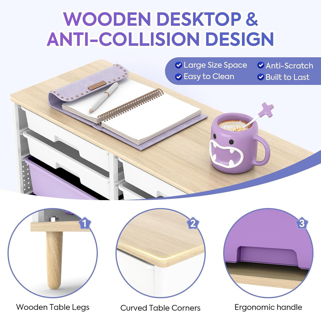 12 Drawers Storage Cabinet with Wooden Top and Plastic Bins, Toy Storage Organizer Toy Shelf Storage Chest Cubby Organizer for Home, Office, Playroom, Classroom & Craft Room Storage (Gradient Purple)