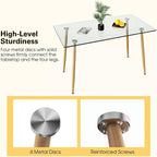 COSTWAY 51 Inch Glass Dining Table, Modern Rectangle Kitchen Table w/Wood-Like Steel Legs & Spacious Tabletop, Dining Room Table for Home, Office, Study
