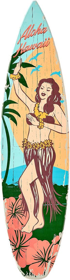 Beach Decor Surfboard Wall Art - Aloha Hawaii Plaque - Tropical Coastal Beach House Wall Decor for Living Room Bedroom Bathroom Patio Tiki Bar Hawaiian Island Ocean Wood Sign Large 60x15