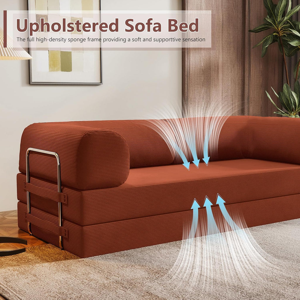 78.8" Folding Convertible Sofa Bed, 4-in-1 Floor Sofa Modular Futon Couch .Pull Out Couch Memory Foam King Size Sofa Bed .No Assembly Needed Boneless Couch for Living Room（Orange）