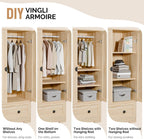 VINGLI Armoire Wardrobe Closet With Doors, Hanging Rod, Shelves and Drawer - Freestanding Cabinet for Bedroom, Dorm - Oak, 38" W x 21" D x 65" H
