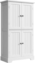 ChooChoo Bathroom Floor Cabinet, Modern Bathroom Storage Cabinet with 4 Doors and Adjustable Shelves, Freestanding Cupboard for Living Room, White