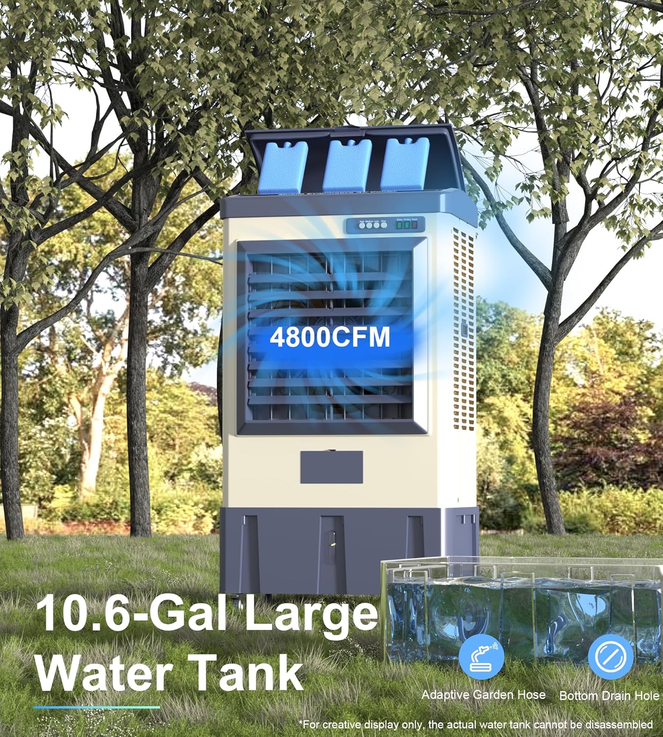 41-Inch Swamp Cooler, 4800CFM Industry Evaporative Cooler, 3 Speeds, 120° Swing, 10.9 Gal Water Tank, 3 Ice Packs,Outdoor Evaporative Air Cooler for Patio, Yard, Porch, Factory