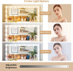 VOWNER Vanity with Lighted Mirror - Makeup Vanity Desk with Glass Top and 11 Drawers, 3 Color Lighting Modes Adjustable Brightness, 46" Vanity Table with Soft Cushioned Stool for Bedroom, White
