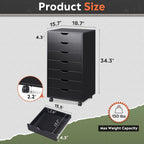 DEVAISE 7-Drawer Office Cabinets, Wood Storage Drawer File Cabinet with Wheels, Black