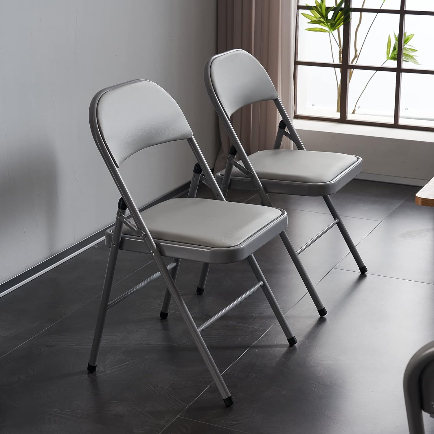 Karl home 6 Pack Grey Folding Chairs with Padded Seats for Outdoor & Indoor, Portable Stackable Commercial Seat with Steel Frame for Events Office Wedding Party, 330lbs Capacity