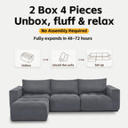 MCombo 121" Modular Sofa Couch, No Assembly Required, L Shaped Compressed Sectional Sofa with Ottoman, Deep Seat Upholstered Boneless Couch for Living Room, SS378 (Dark Grey)