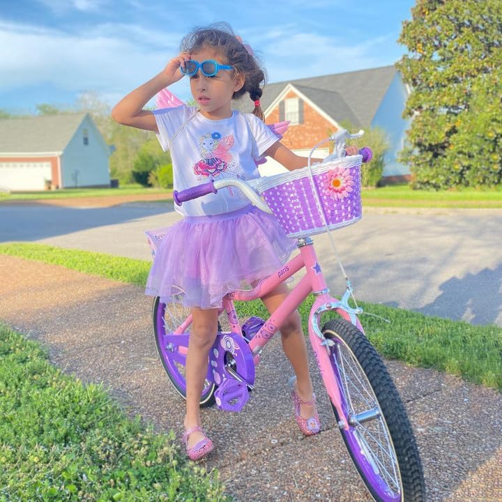 JOYSTAR Paris Girls Bike for Ages 3-8 Years Old, 14 16 18 Inch Kids Bike with Training Wheels, Basket and Handbrake, Multiple Colors