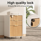 3 Drawers Fluted Mobile File Cabinet with Lock, Rolling File Cabinet Printer Stand Table, Under Desk Wooden Filing Cabinets for Home Office Essentials Storage Organization Furniture Letters/A4(Oak)