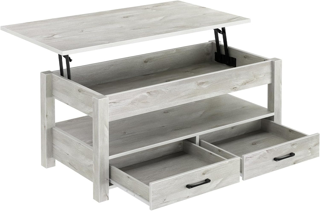 Rolanstar Coffee Table, Lift Top Coffee Table with Drawers and Hidden Compartment, Living Room Table with Wooden Lift Tabletop, for Living Room, Grey