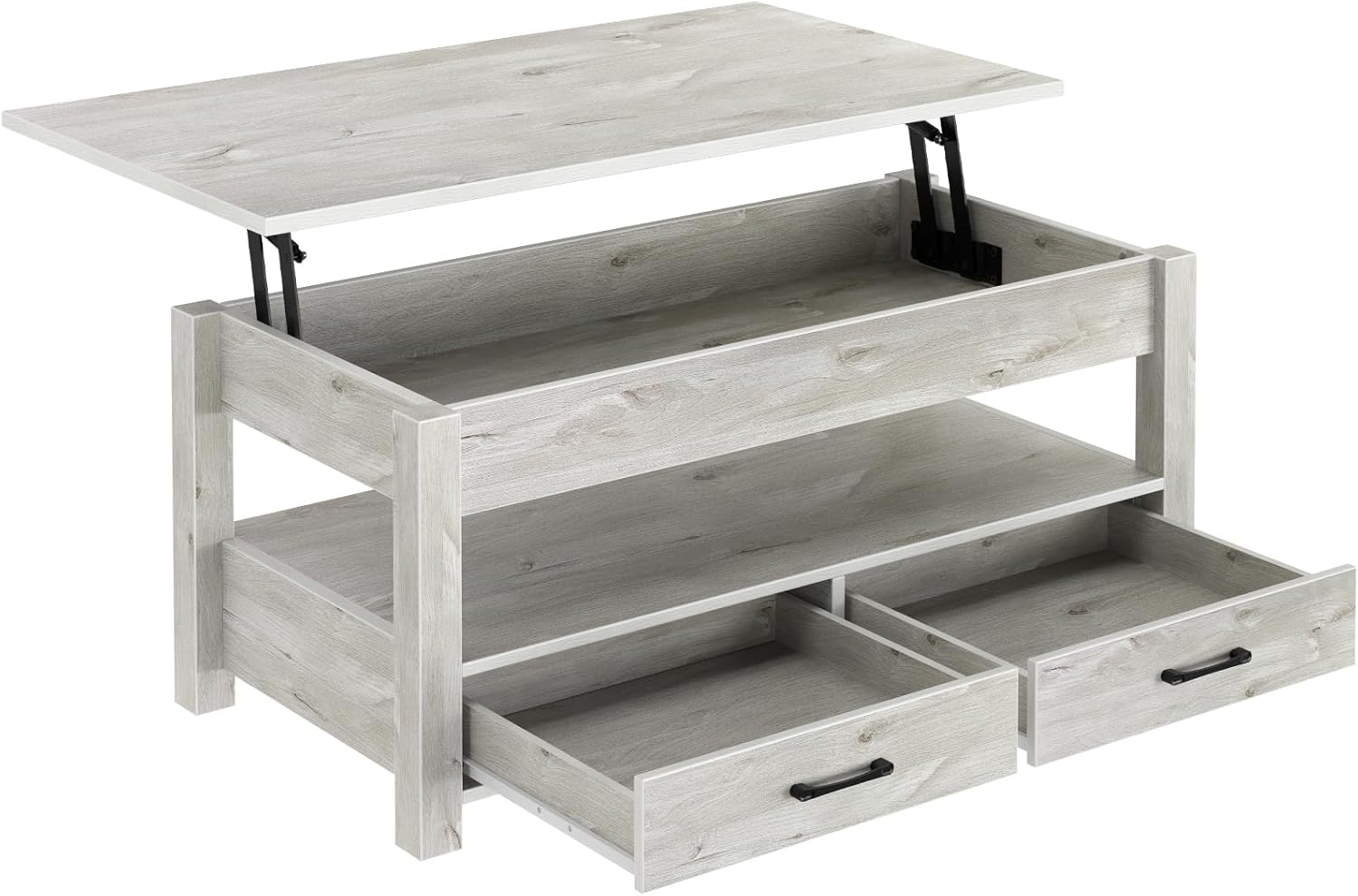 Rolanstar Coffee Table, Lift Top Coffee Table with Drawers and Hidden Compartment, Living Room Table with Wooden Lift Tabletop, for Living Room, Grey