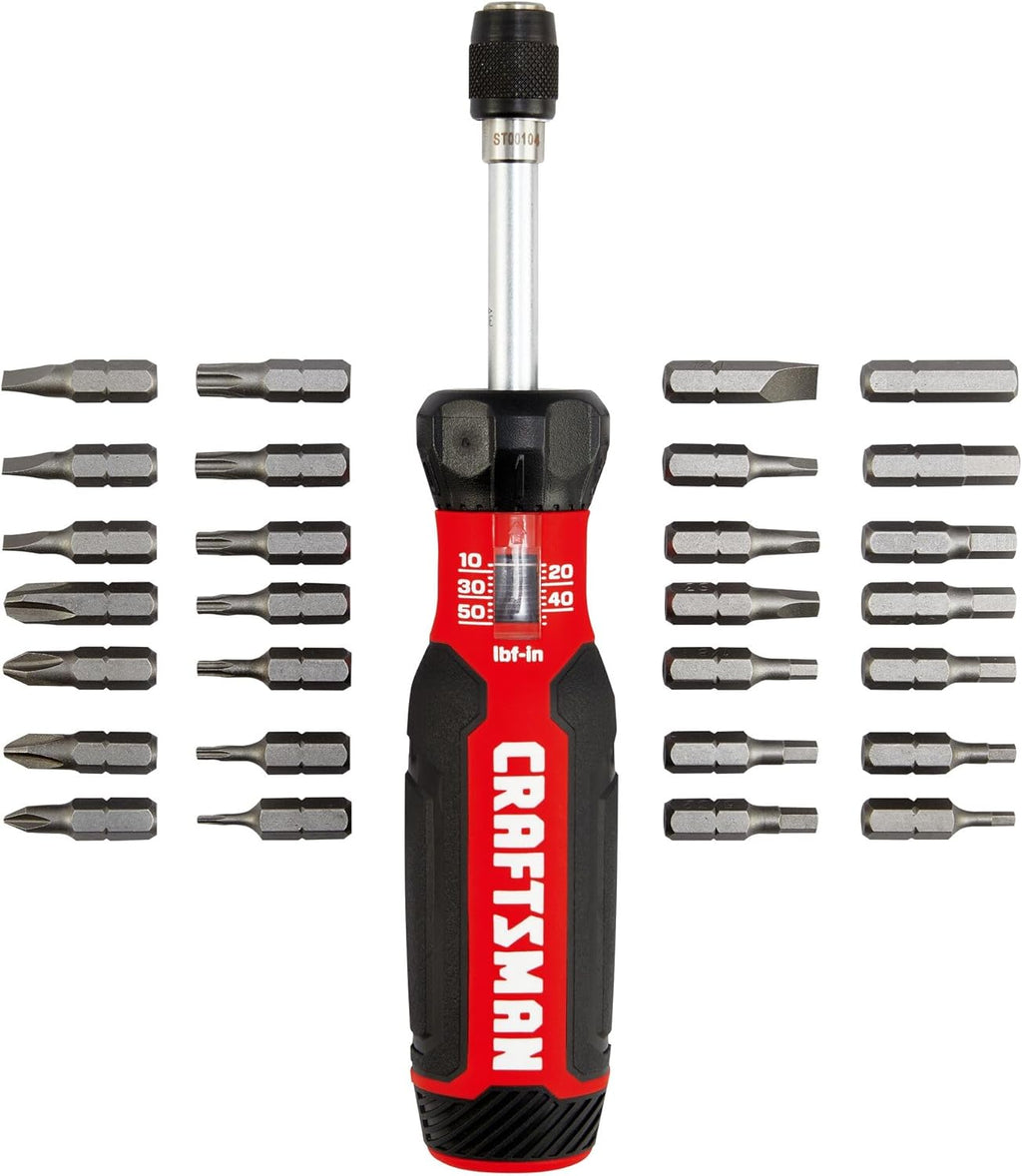CRAFTSMAN Torque Screwdriver Set with Storage, 1" Phillips, Slotted, Hex, Torx and Square Screwdriving Bits, 29 Piece (CMHT68130)