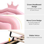 Keyluv Full Upholstered LED Bed Frame with Storage Drawer, Leather Princess Platform Bed with Adjustable Crystal Button Tufted Crown Headboard, Solid Wooden Slats Support, No Box Spring Needed, Pink