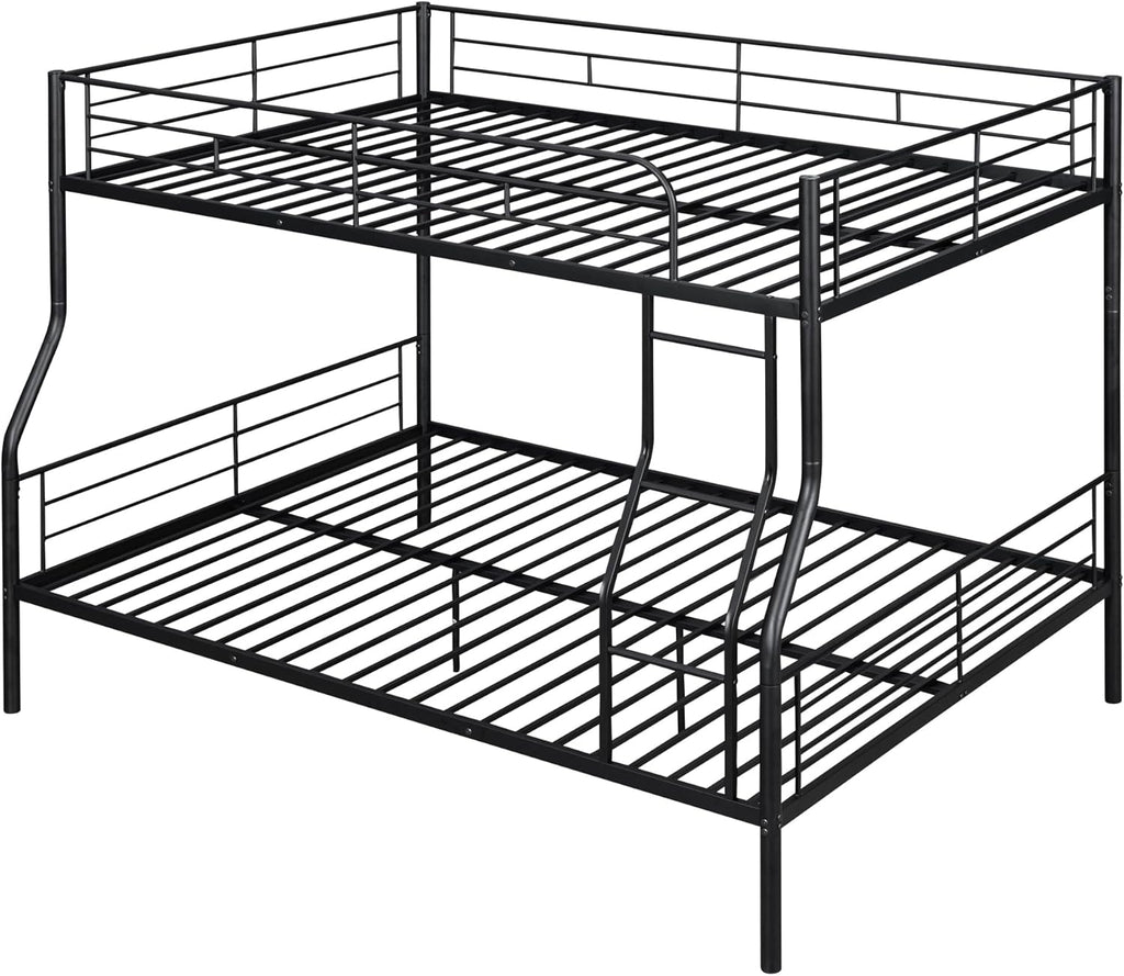 Full XL Over Queen Metal Bunk Bed,Heavy-Duty Metal Bunk Bed Fame with Ladder&Full-Length Guardrails,Convertible into 2 Individual Twin Beds for Kids,Teens,and Adults,Under-Bed Storage Space,Black