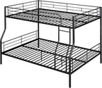 Full XL Over Queen Metal Bunk Bed,Heavy-Duty Metal Bunk Bed Fame with Ladder&Full-Length Guardrails,Convertible into 2 Individual Twin Beds for Kids,Teens,and Adults,Under-Bed Storage Space,Black