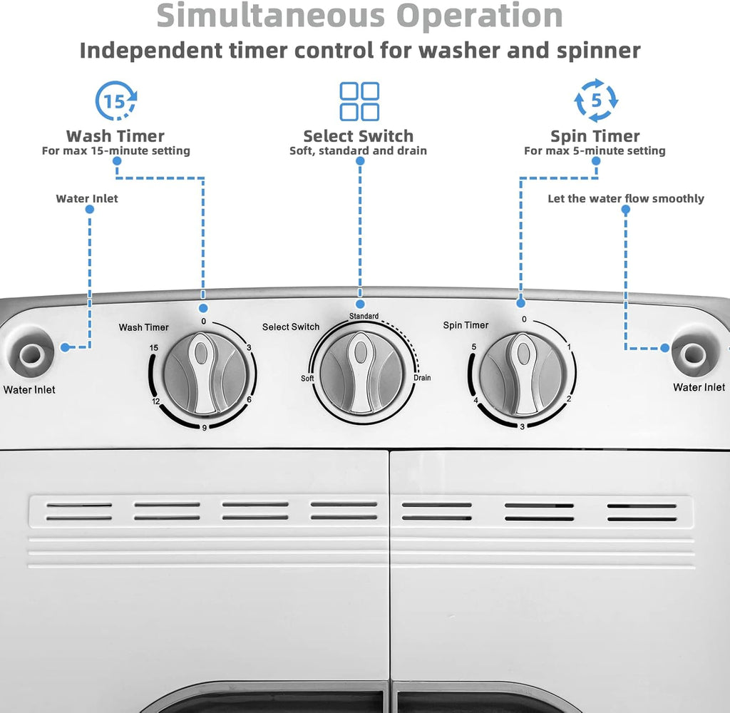 Giantex Portable Washing Machine, 13lbs Mini Twin Tub, 8Lbs Washer & 5Lbs Spinner, Compact Laundry Washer Combo, Built-in Pump Drain, Apartments RVs and Dorms (White & Gray)