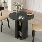 31.5" Round Dining Table for 2-4, Modern Kitchen Table with 2-Tier Storage Shelf, Small Wooden Circle Dining Tables with Fluted Base for Home Dining Room Living Room (Black)
