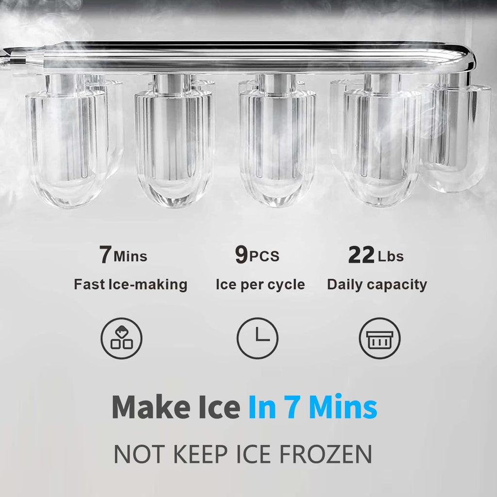 Self Clean Water Cooler Dispenser and Ice Maker Bottom Loading for 5 Gallon 3 Temperature Settings 22lbs Daily Capacity Ice Full Alert Night Light Black