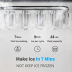 Self Clean Water Cooler Dispenser and Ice Maker Bottom Loading for 5 Gallon 3 Temperature Settings 22lbs Daily Capacity Ice Full Alert Night Light Black