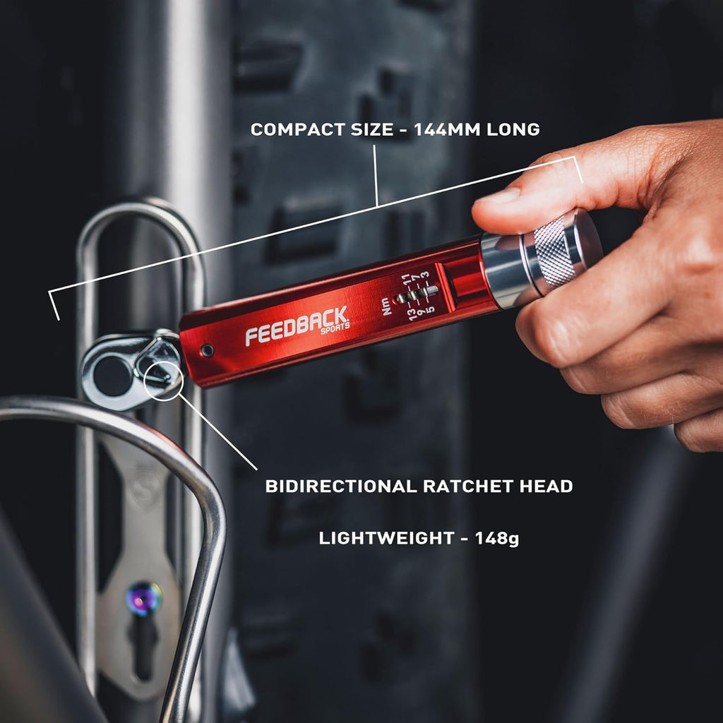 Feedback Sports | Range Click Torque Wrench Set | Adjustable Torque Ratchet Bit Driver [2-14Nm] | 13 S2 Steel Hex & Torx Bits | TPU Protective Carrying Case | Bicycle Tool Kit | Mini Torque Wrench