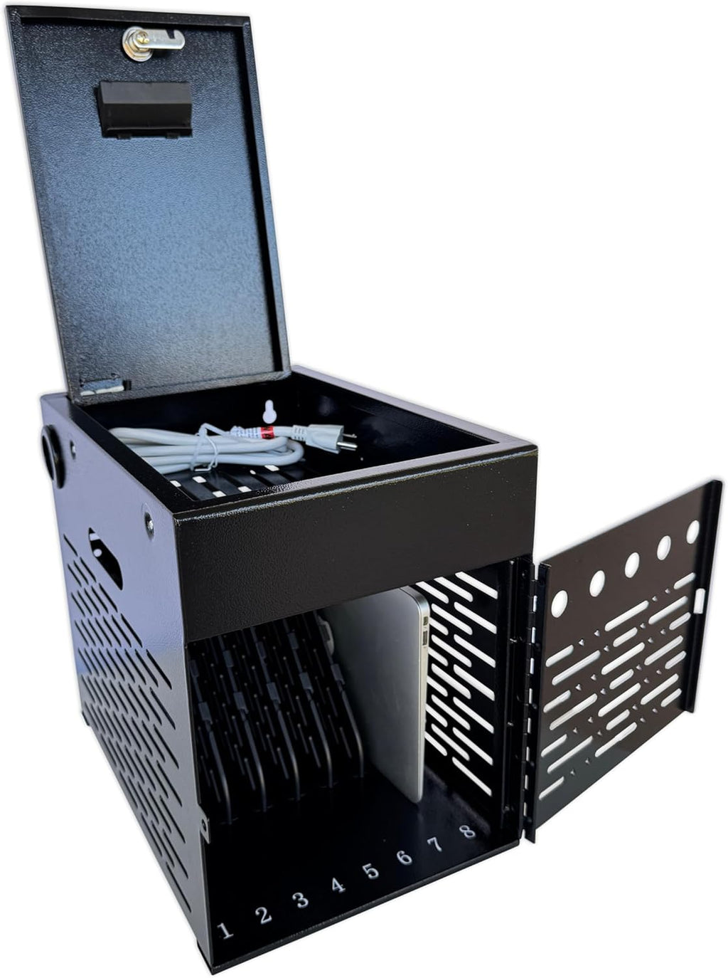 8-Device Tablet Charging Station  Lockable Steel Case Fits 14" Chromebooks  iPads  Laptops & Tablets  Secure Storage with 2 Keys  Ideal for Classrooms  Offices & Hospitals  Black