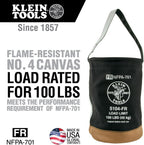 Klein Tools 5104FR Canvas Bucket, Flame-Resistant Tool Bucket Made of No. 4 Canvas, with Double-Reinforced Bottom, 100-Pound Load Rated
