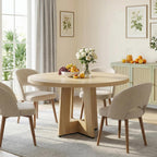 Garvee 47" Round Dining Table for 4-6 People - Circle Kitchen Dinner Table with Sturdy Pedestal Base, Space Saving Dinning Room Furniture for Living Room, Kitchen, Apartment, Natural