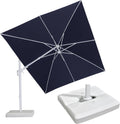 PURPLE LEAF 10 FT Right-left Tilt White Cantilever Umbrella with Base Patio Outdoor Swivel Umbrellas with Aluminum Tilt Offset Umbrella with 360° Rotation for Deck Pool, Navy Blue