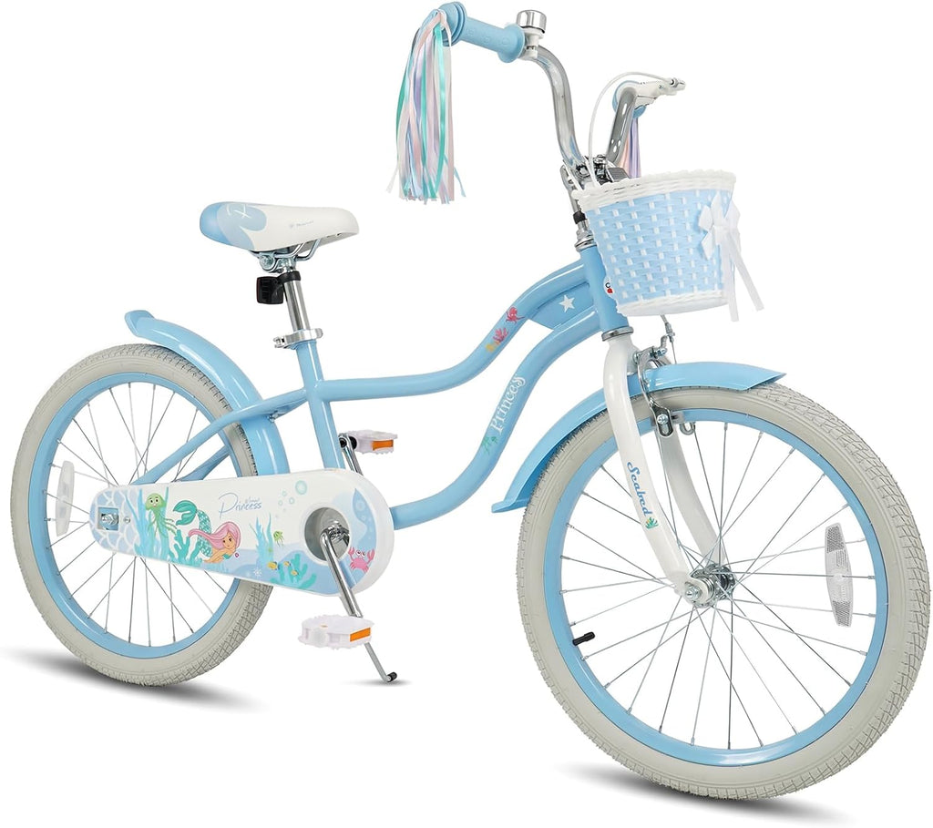 COSTWAY Mermaid Kids Bike, 12/14/16/18/20 Inch Toddler Bike w/Removable Training Wheels, Streamers, Doll Storage Basket, Handbrake & Coaster Brake, Children Kids Bicycle for 3+ Years Old Boys & Girls