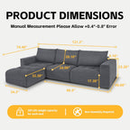 MCombo 121" Modular Sofa Couch, No Assembly Required, L Shaped Compressed Sectional Sofa with Ottoman, Deep Seat Upholstered Boneless Couch for Living Room, SS378 (Dark Grey)