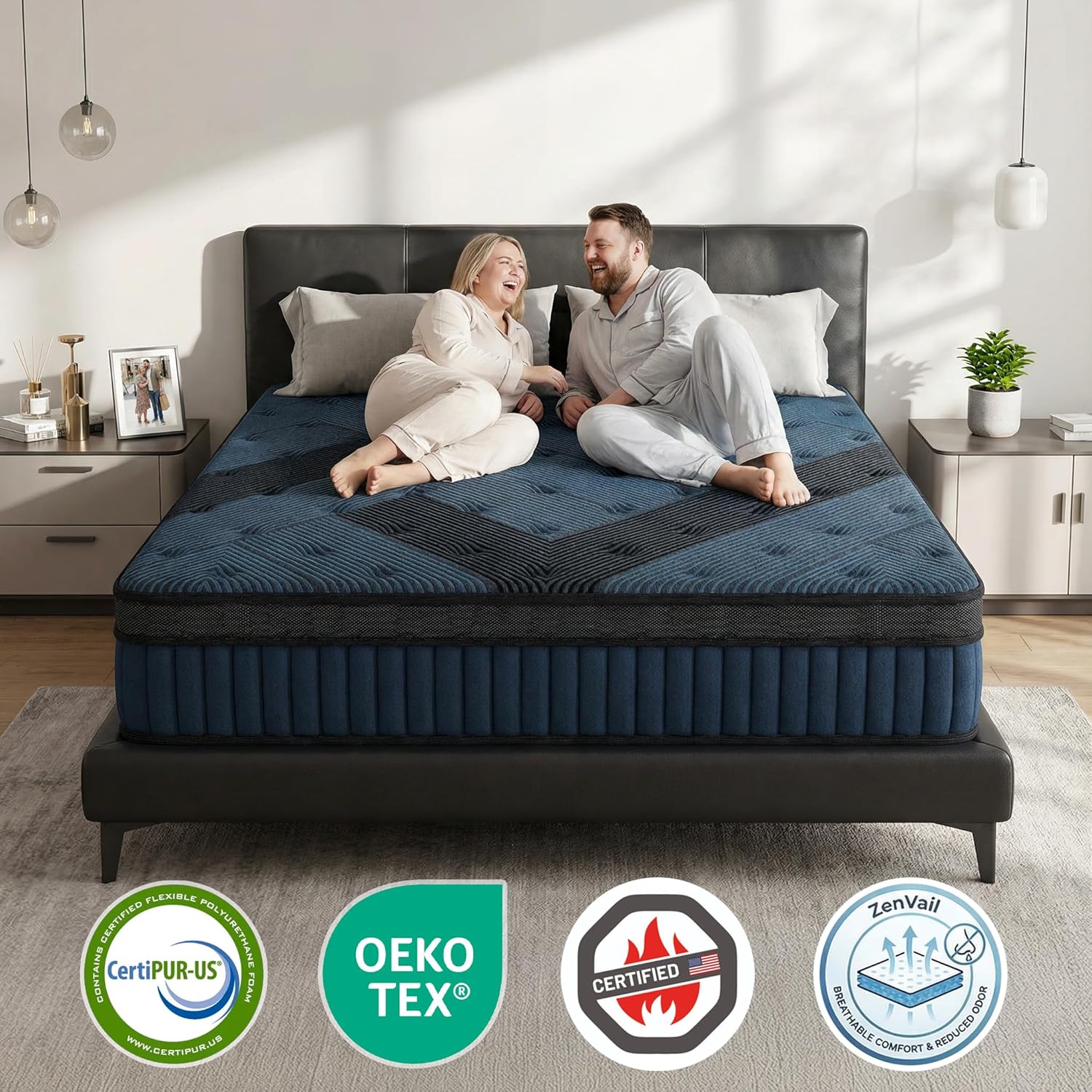 inight 12 Inch King Size Hybrid Mattress, Medium Firm Support for Average Weight (130-230lbs), Supportive Nebulign Foam & Silent Pocket Coils, Fiberglass-Free, CFR 1633 Compliant