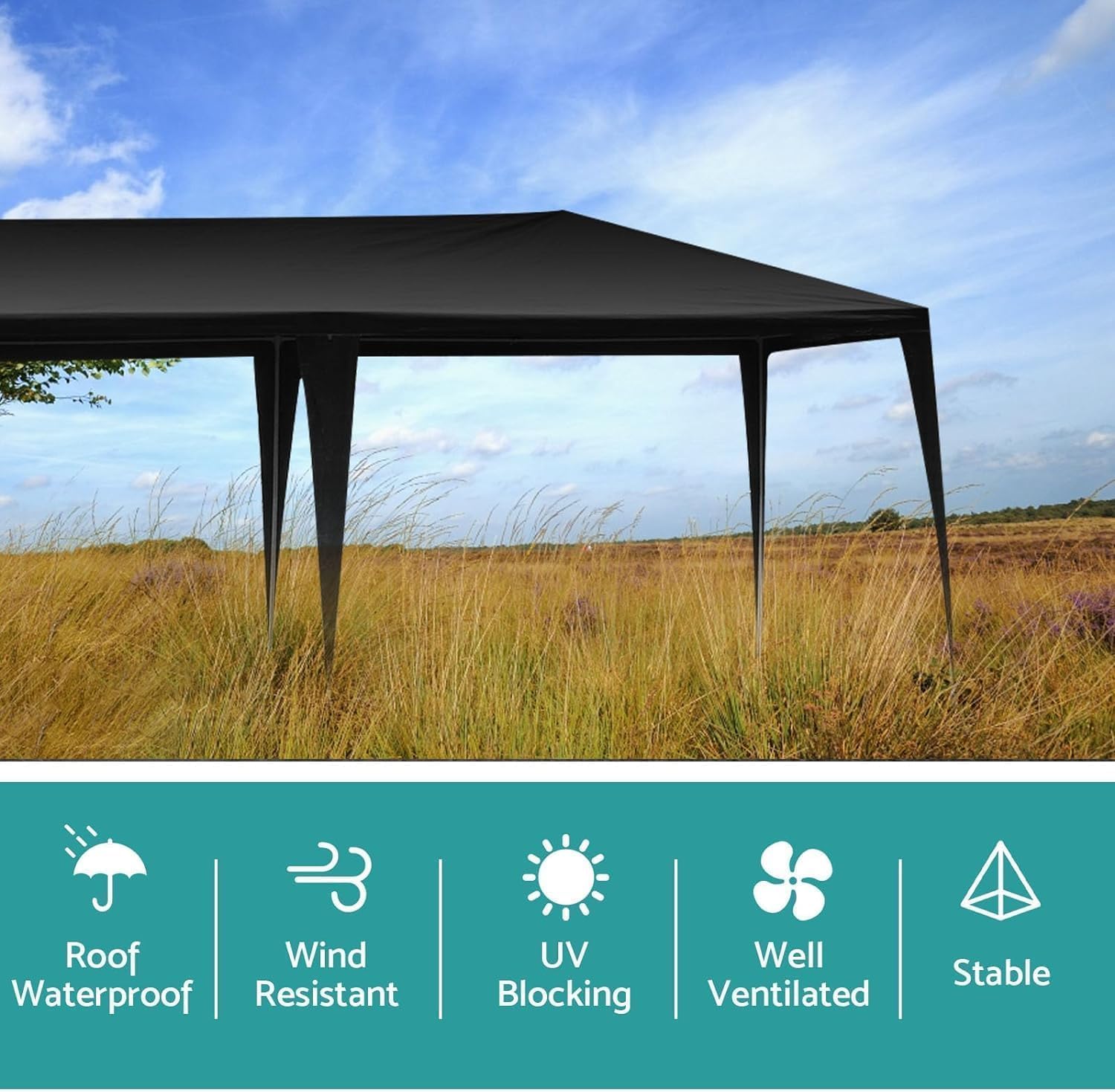 Party Tent, Tents for Parties, Outdoor Gazebo Wedding Patio Camping Carport Canopy Shade Canopy with Removable Sidewalls, Outside Event Tent for Garden, Backyard (10'x20' Six Sides Black)