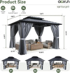 Aoxun 10x12 Gazebo Hardtop Gazebo with Double Galvanized Steel Roof Outdoor Pavilion with Breathable Netting and Privacy Curtain for Backyard (Gray)
