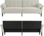 89” Futon Sofa Bed, Comfy Futon Couch Bed with 2 Square Pillows,Convertible Sleeper Sofa with Adjustable Backrest& Armrests, Modern Loveseat Sleeper for Living Room,Velvet Fabric White
