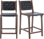 Counter Stools Set of 2 Modern 23.5" Counter Height Barstool with PU Leather Woven Strap Seat & Open Back Walnut Wood Color Chairs with Footrest for Home Bar/Dining Room/Kitchen Island, Black