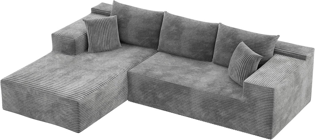 VICTONE 108” Cloud Sectional Couches, Boneless Couch Modular L-Shaped Sofa with Deep Seat, Modern Comfort Upholstered Sofas for Living Room, No Assembly Required (Corduroy, Grey)
