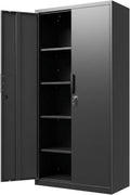 Metal Garage Storage Cabinet with Lock, 71" Tall Steel Storage Locker with 4 Adjustable Shelves, Heavy Duty Metal Cabinet for Garage, Office, Home, 31.5”W × 16.5”D, Black