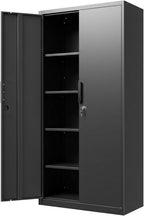 Metal Garage Storage Cabinet with Lock, 71" Tall Steel Storage Locker with 4 Adjustable Shelves, Heavy Duty Metal Cabinet for Garage, Office, Home, 31.5”W × 16.5”D, Black