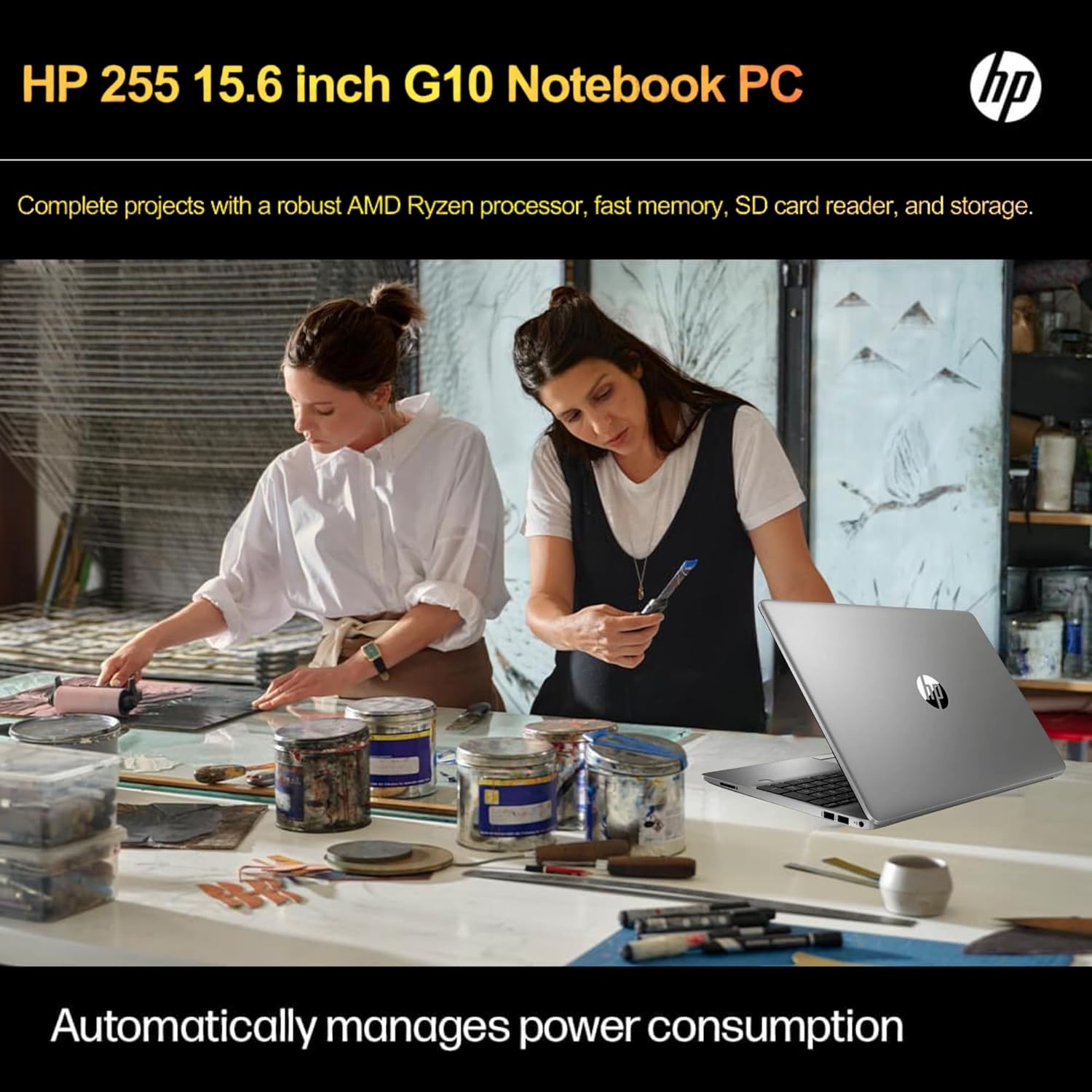 HP 255 G10 Laptop for Home or Work - Microsoft Office 365 for Web - 15.6" Full HD - Ryzen 3 7330U (Beat Intel i5-1135G7) - 16GB RAM - 256GB SSD - HDMI - USB-C - Windows 11 w/o Mouse