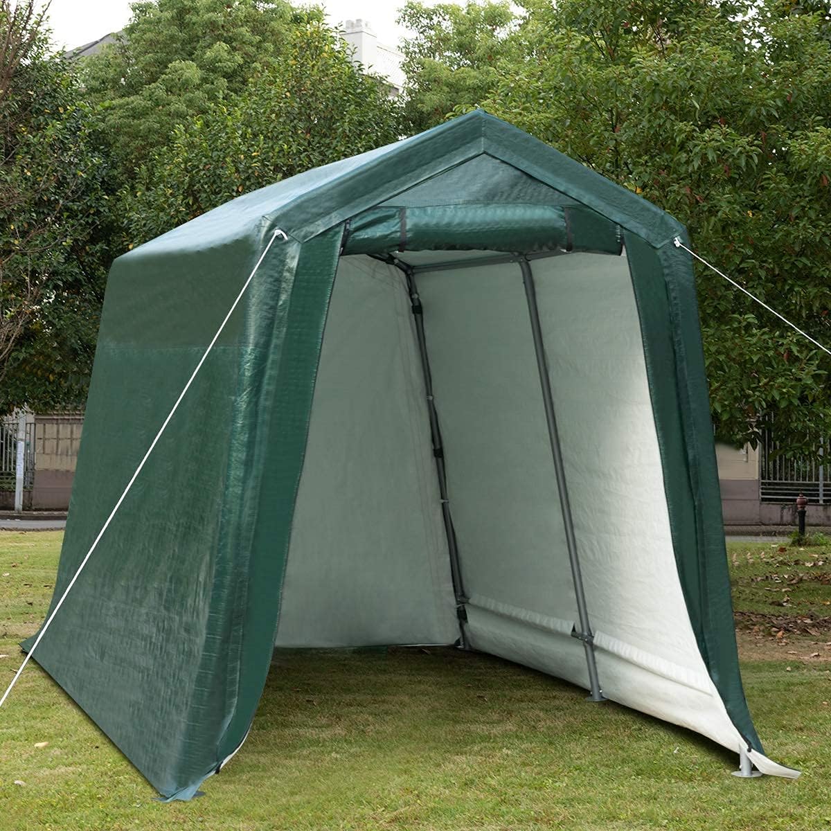 Tangkula 7 Ft x 12 Ft Outdoor Storage Shelter, Patio Storage Tent, Enclosed Carport Shed with All-Steel Metal Frame and Waterproof Ripstop Cover, Outdoor Garage Tent with Sidewalls