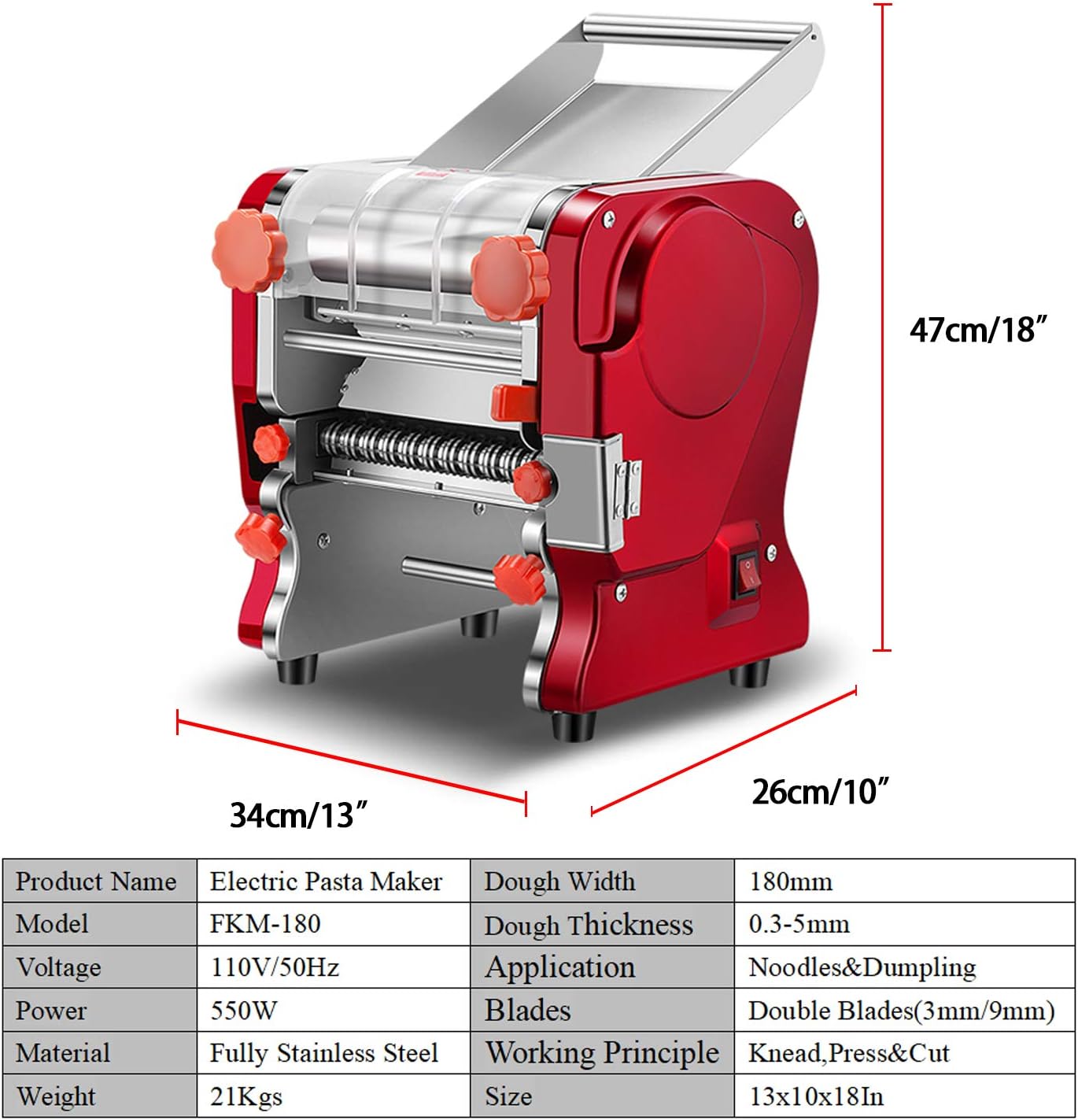 Pasta Maker Machine,Electric Noodle Maker&Dumpling Machine for Commercial&Home Use,Stainless Steel Dual-Cutter No Disassembled-3/9mm Width Noodle/Thickness Dough-Auto Noodle Sheeter
