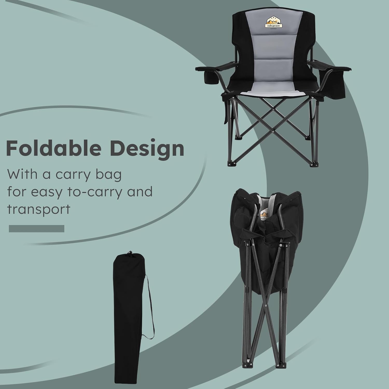 Oversized Camping Chairs 2 Pack - 450lbs Support Heavy Duty Folding Camp Chair Wide Portable Outside Collapsible Chairs with Carry Bag,Cooler,Cup Holder for Outdoor,Lawn,Sports,Baseball,Soccer-Black