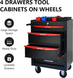 RYH 4/5/6/7 Drawers Rolling Tool Chest - Heavy Duty Mobile Tool Cart with Locking Wheels & Ball Bearing Drawers, 30.5" H x 20.9" W x13 D Garage Tool Storage Cabinet，Metal Tool Box (Black, 4 Drawers)