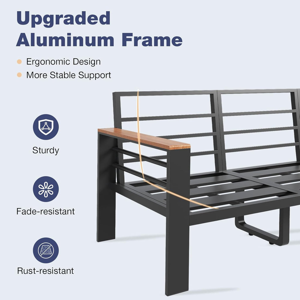Aoxun Aluminum Patio Furniture Set 7 Seats  Oversized Outdoor Sectional with Washable Thick Cushions  Coffee Table and Waterproof Cover  Patio Conversation Sets for Porch  Balcony  Deck