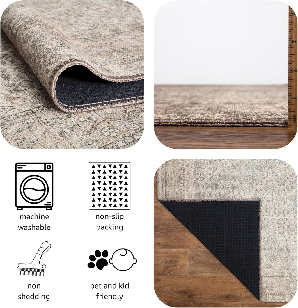 Keen Home Design 10x14 Rug - Machine Washable Area Rug with Non-Slip Backing, Ideal for Living Room, Dining Room, Bedroom - Vintage, Easy Clean, Durable, Low Pile Rug - (9'7" x 14')