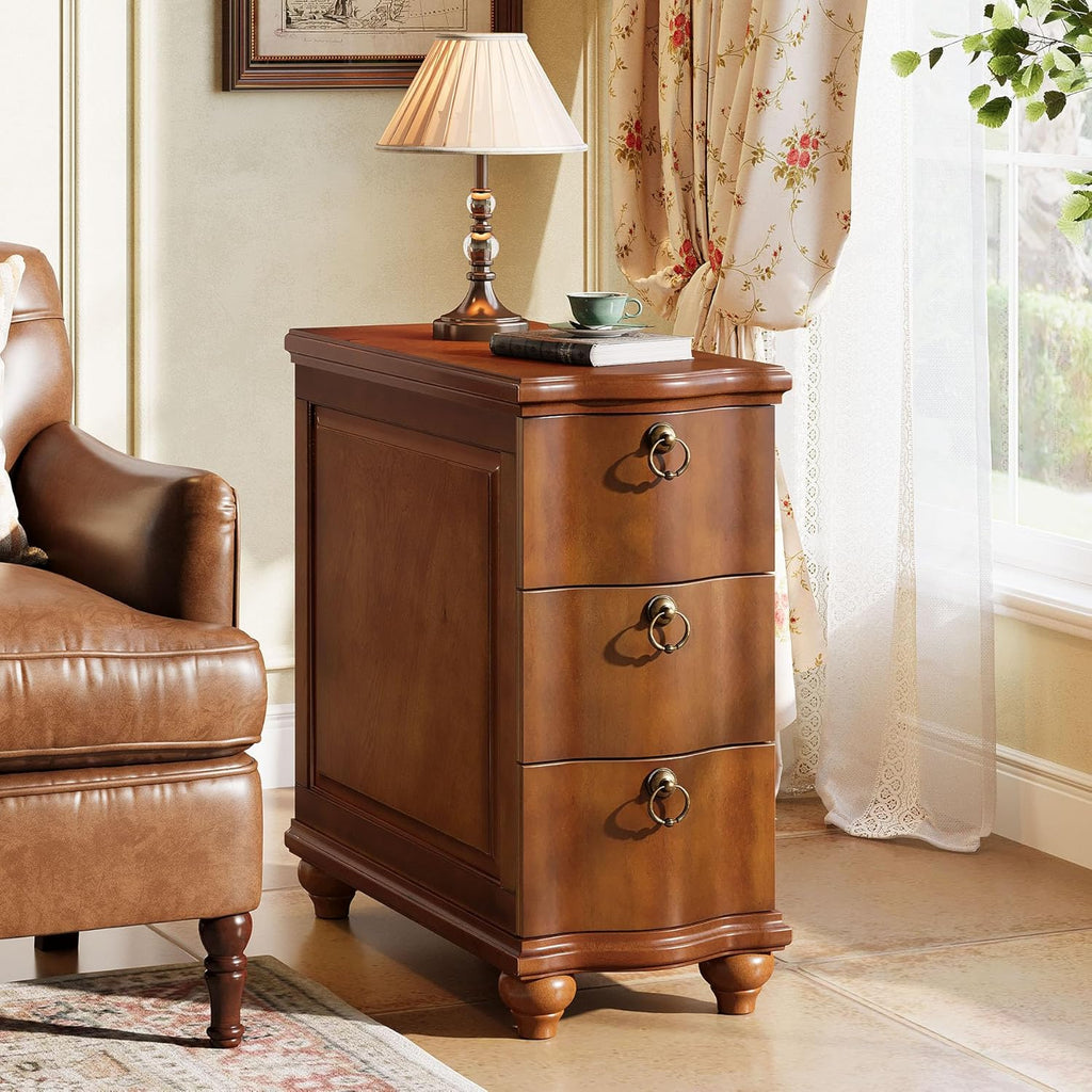 Tribesigns Wood End Table Set of 2, Fully Assembled Narrow Slim Side Table, No Assembly Required, Nightstand for Bedside, Small Spaces, Living Room, Bedroom, Walnut Brown