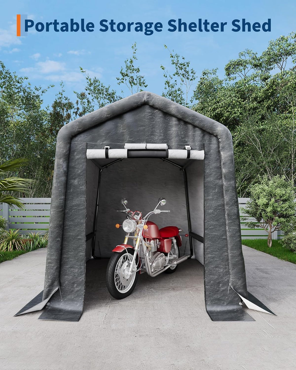  6X6 FT Heavy-Duty Portable Outdoor Storage Shed with Roll-Up Zipper Door & Vent, 240g Waterproof Carport Storage Shelter, UV-Resistant Canopy for Motorcycle, Firewood, Tools -Gray ﻿
