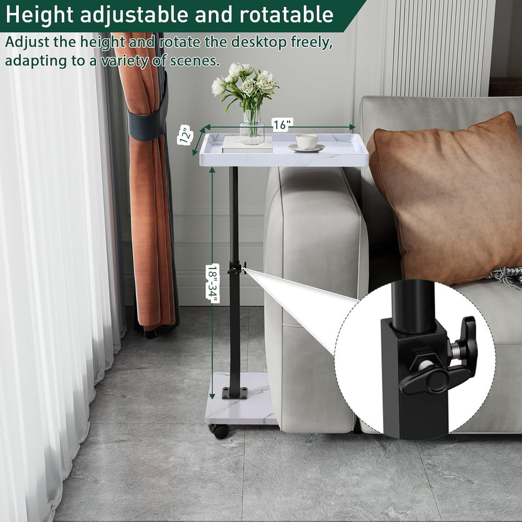 C Table End Table Adjustable Height, 360°Swivel TV Tray Table for Small Spaces, Couch Tables That slide under, C Shaped Side Tables living room and bedroom for Sofa, Bed,Chair, Snack (1, White)